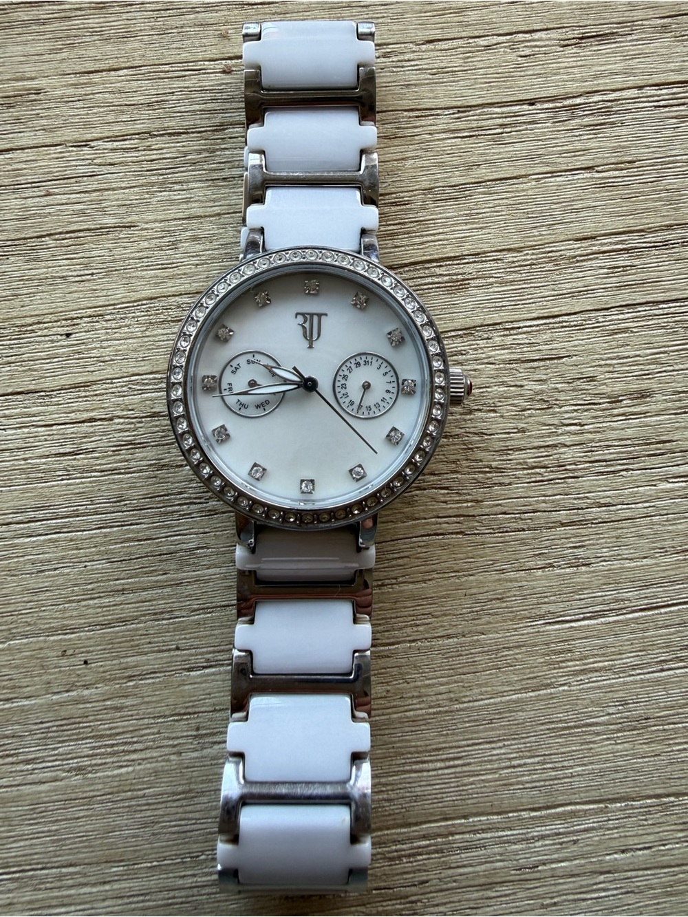 White Ceramic and Crystal Accent Women's Bracelet Watch